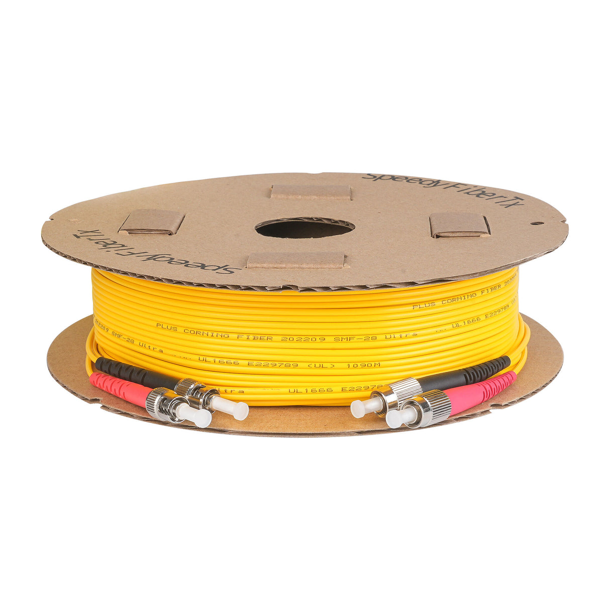 Ultra Low Loss 0.1dB FC/APC to ST/UPC Single-mode Duplex Fiber Patch Cable | Corning SMF-28 Ultra Fiber | Red and Black Boots | OS1/OS2 Compatible | OFNR Jacket