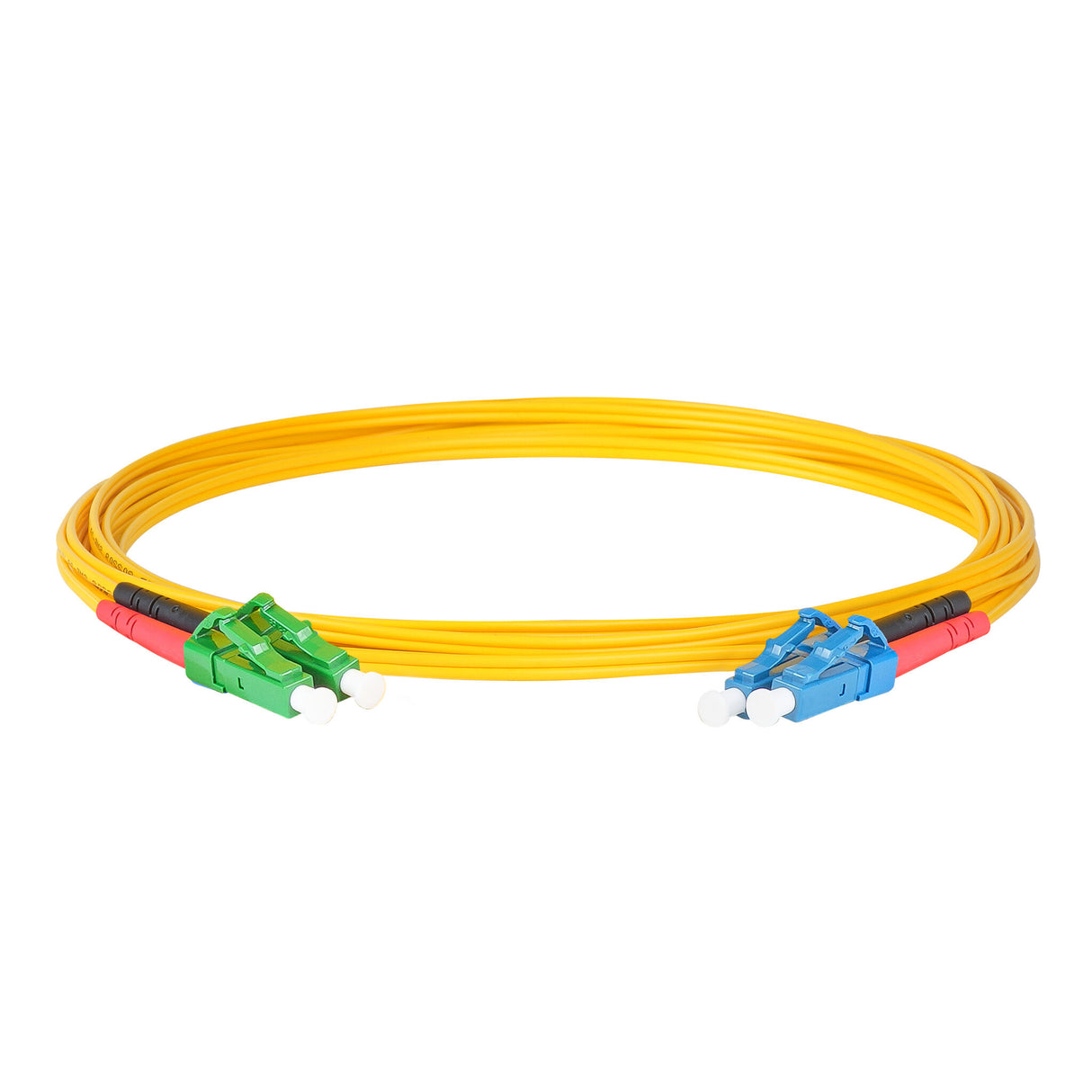 Ultra Low Loss 0.1dB LC/APC to LC/UPC Single-mode Duplex Fiber Patch Cable | Corning SMF-28 Ultra Fiber | Red and Black Boots | OS1/OS2 Compatible | OFNR Jacket