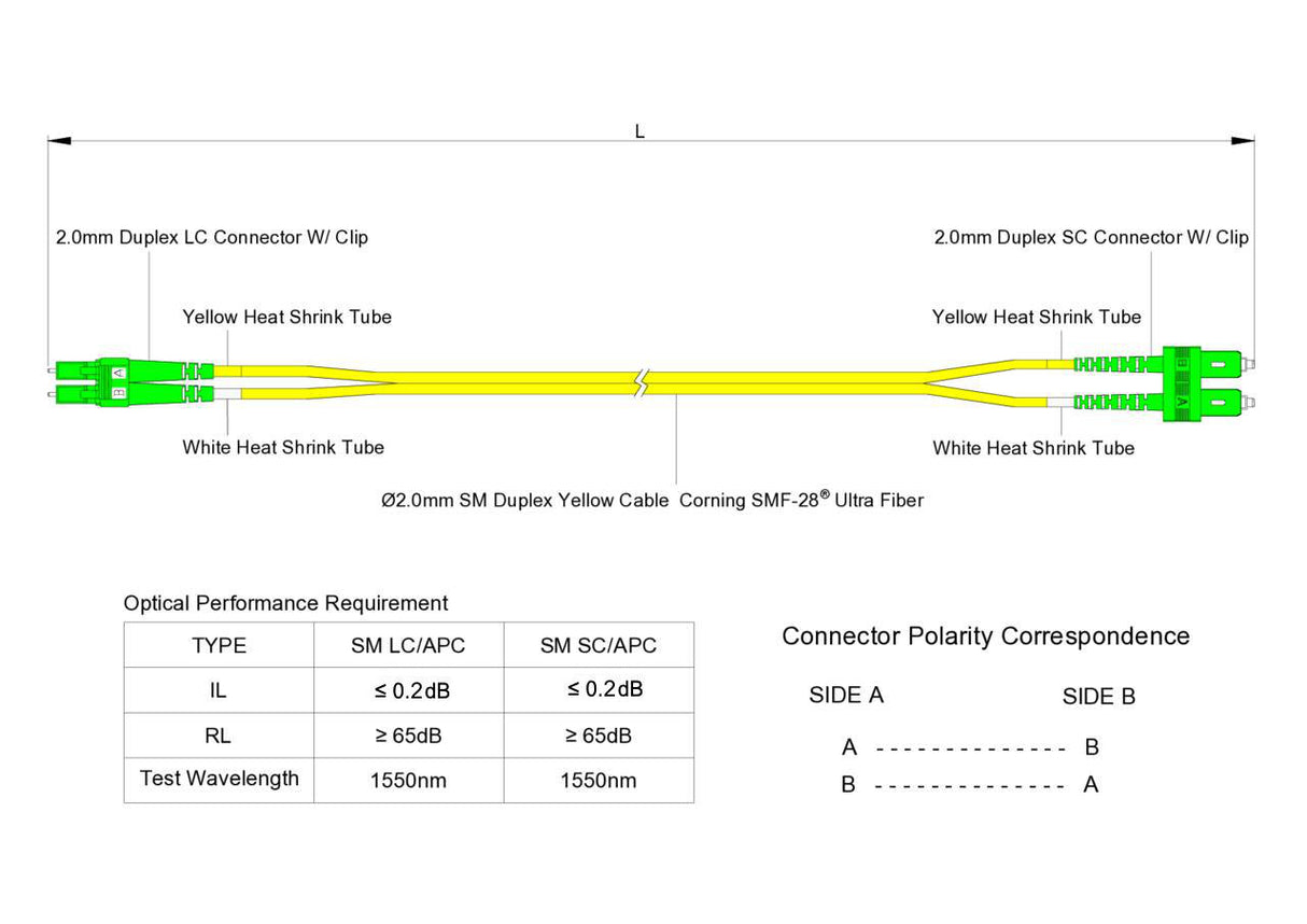 TAA Compliant Fiber Patch Cable | 0.2dB LC/APC to SC/APC Single-mode Duplex | Corning SMF-28 Ultra Fiber | OS1/OS2 Compatible | OFNR Jacket