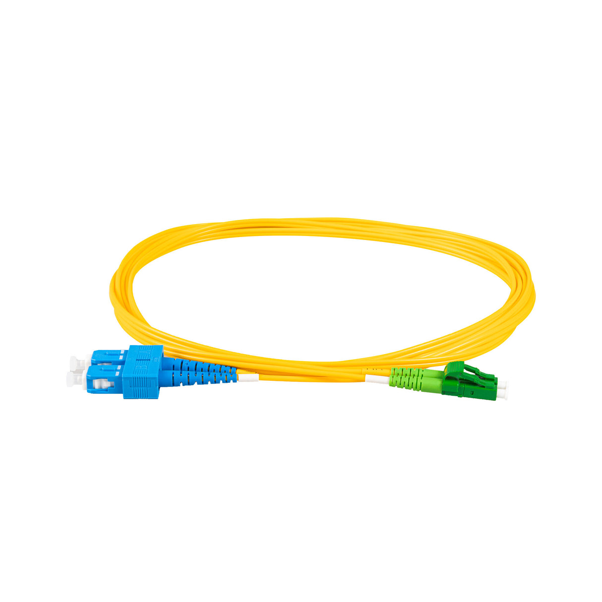 TAA合規 | 電信級 0.2dB 單模雙工 LC/APC to SC/UPC 光纖跳線 | 康寧纖芯 | OFNR 外被