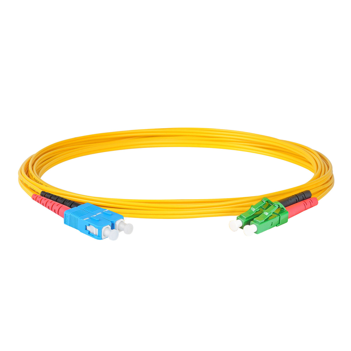 Ultra Low Loss 0.1dB LC/APC to SC/UPC Single-mode Duplex Fiber Patch Cable | Corning SMF-28 Ultra Fiber | Red and Black Boots | OS1/OS2 Compatible | OFNR Jacket