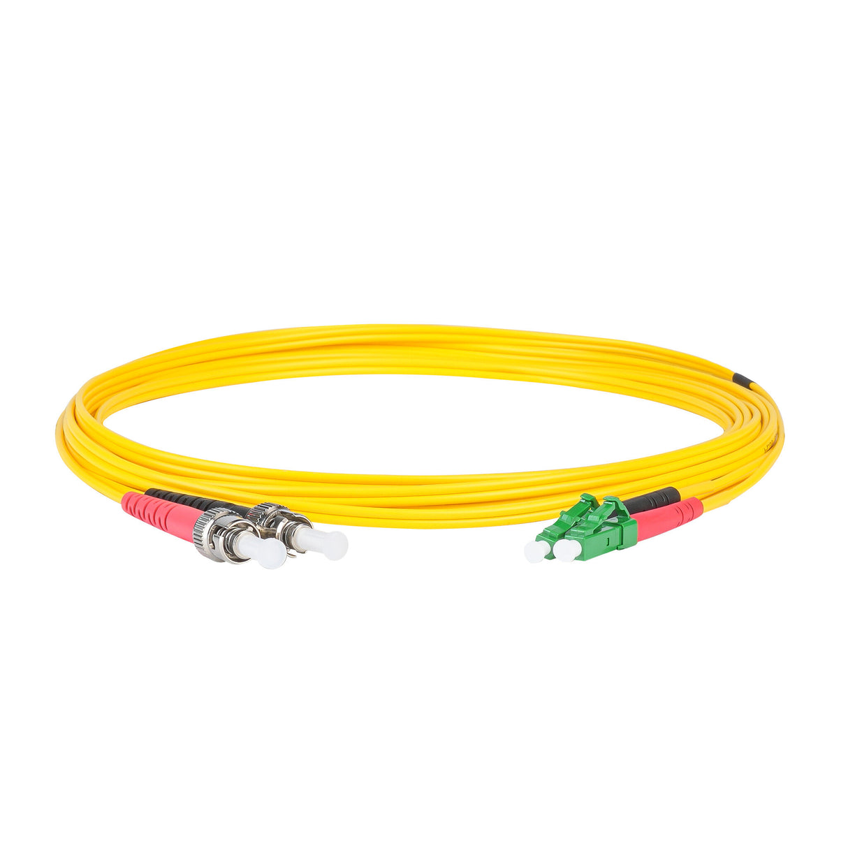 Ultra Low Loss 0.1dB LC/APC to ST/UPC Single-mode Duplex Fiber Patch Cable | Corning SMF-28 Ultra Fiber | Red and Black Boots | OS1/OS2 Compatible | OFNR Jacket