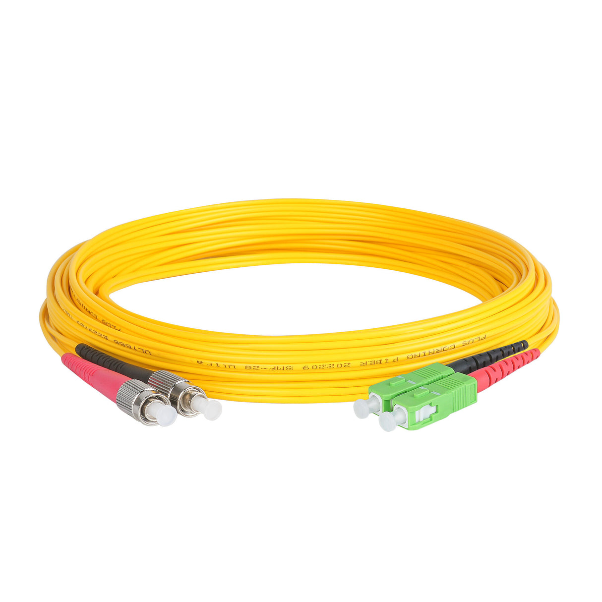 Ultra Low Loss 0.1dB SC/APC to FC/UPC Single-mode Duplex Fiber Patch Cable | Corning SMF-28 Ultra Fiber | Red and Black Boots | OS1/OS2 Compatible | OFNR Jacket