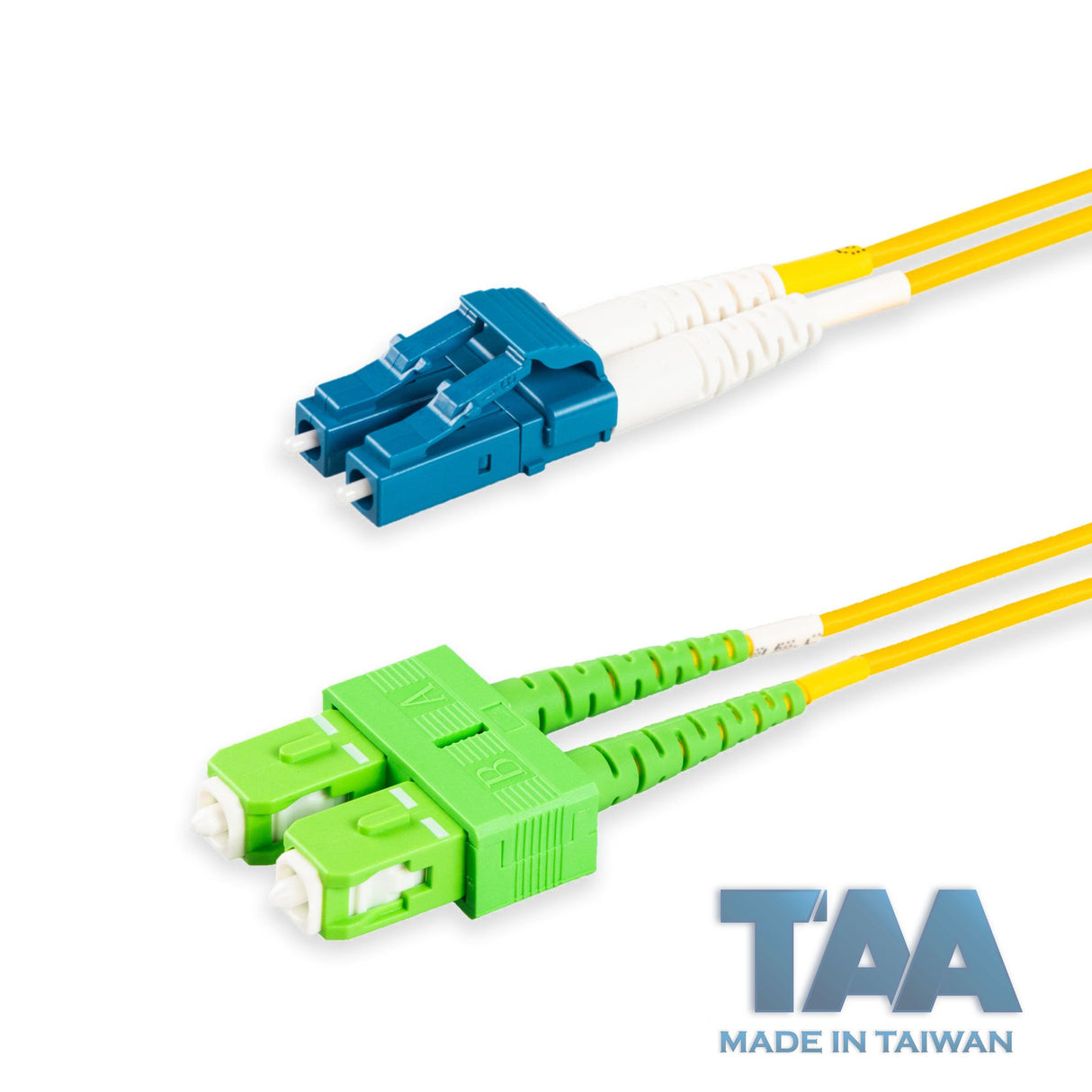 TAA合規 | 電信級 0.2dB 單模雙工 SC/APC to LC/UPC 光纖跳線 | 康寧纖芯 | OFNR 外被