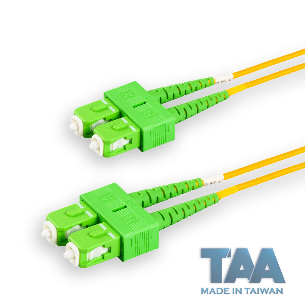 TAA Compliant Fiber Patch Cable | 0.2dB SC/APC to SC/APC Single-mode Duplex | Corning SMF-28 Ultra Fiber | OS1/OS2 Compatible | OFNP Jacket