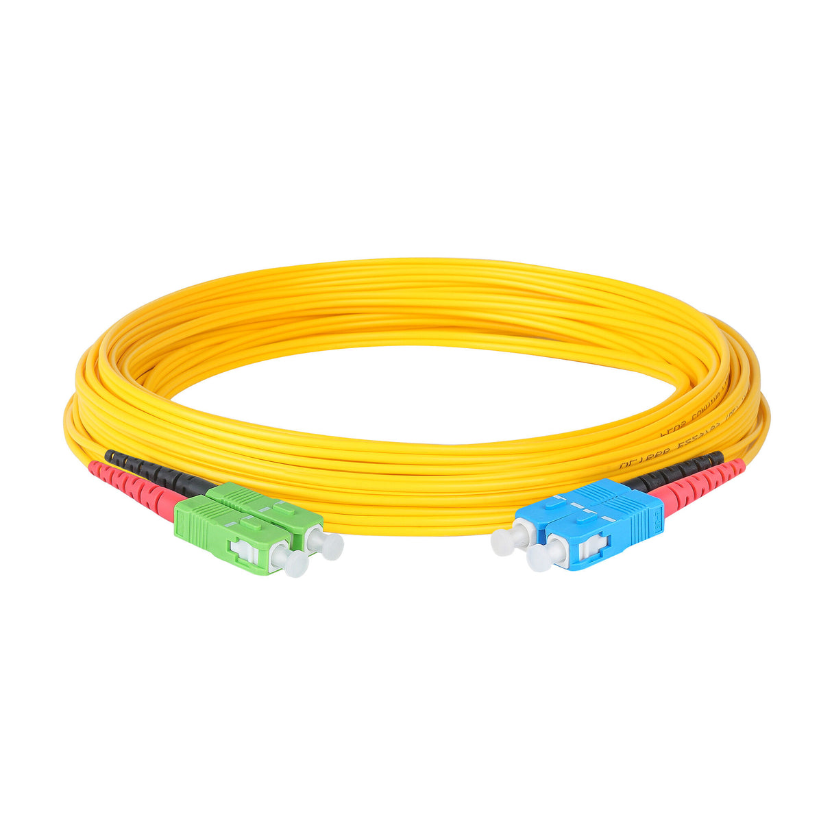 Ultra Low Loss 0.1dB SC/APC to SC/UPC Single-mode Duplex Fiber Patch Cable | Corning SMF-28 Ultra Fiber | Red and Black Boots | OS1/OS2 Compatible | OFNR Jacket