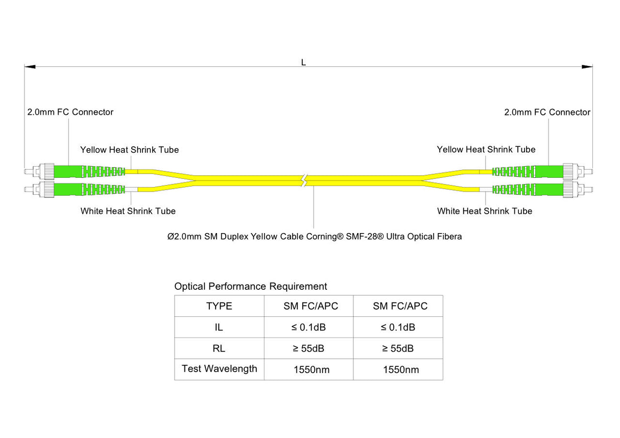 Ultra Low Loss 0.1dB FC/APC to FC/APC Single-mode Duplex Fiber Patch Cable | Corning SMF-28 Ultra Fiber | OS1/OS2 Compatible | LSZH Jacket