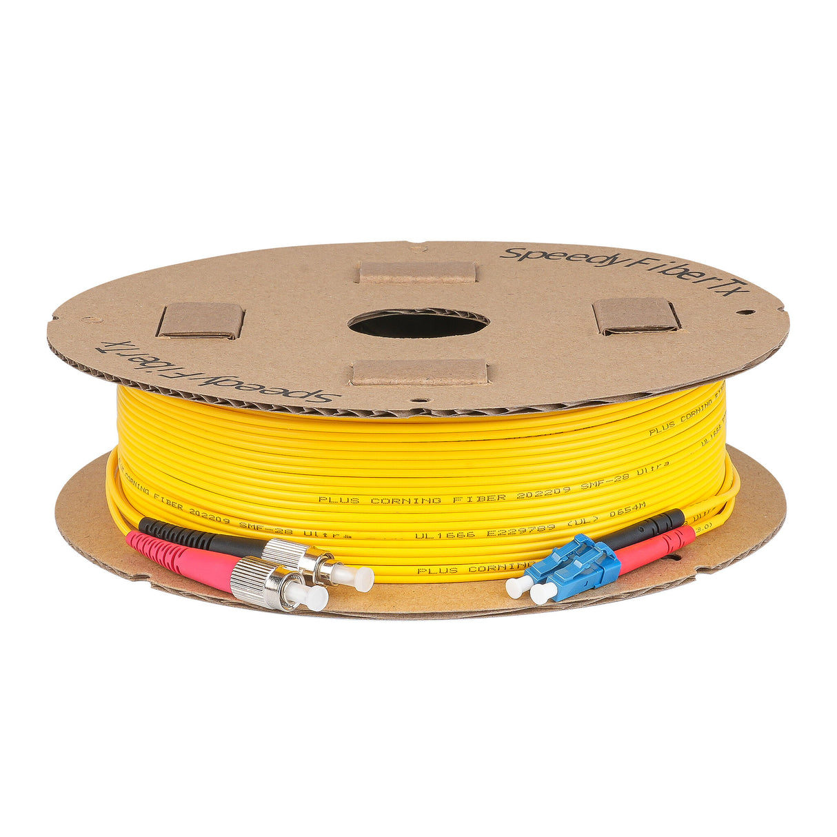 Ultra Low Loss 0.1dB FC/APC to LC/UPC Single-mode Duplex Fiber Patch Cable | Corning SMF-28 Ultra Fiber | Red and Black Boots | OS1/OS2 Compatible | OFNR Jacket