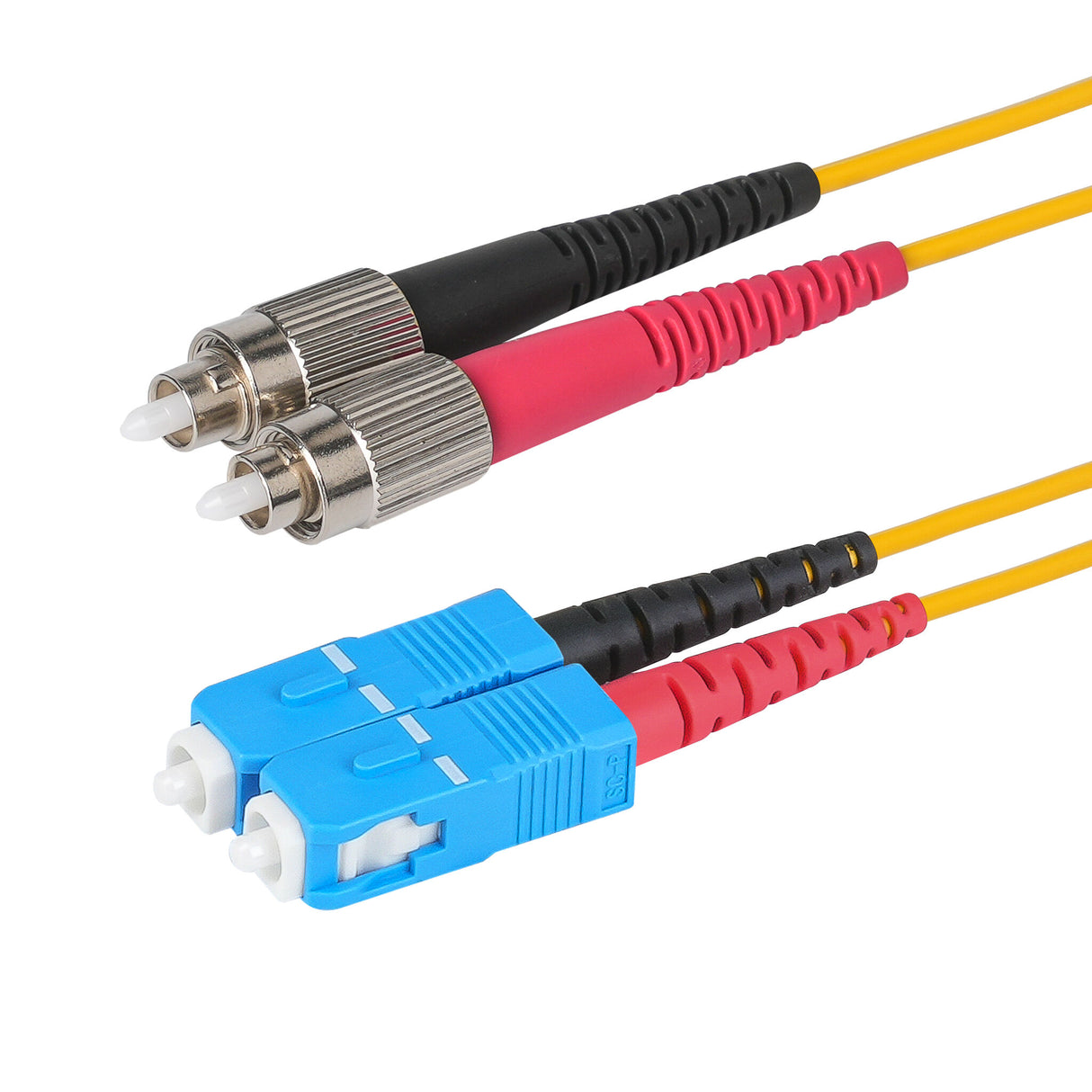 Ultra Low Loss 0.1dB FC/APC to SC/UPC Single-mode Duplex Fiber Patch Cable | Corning SMF-28 Ultra Fiber | Red and Black Boots | OS1/OS2 Compatible | OFNR Jacket