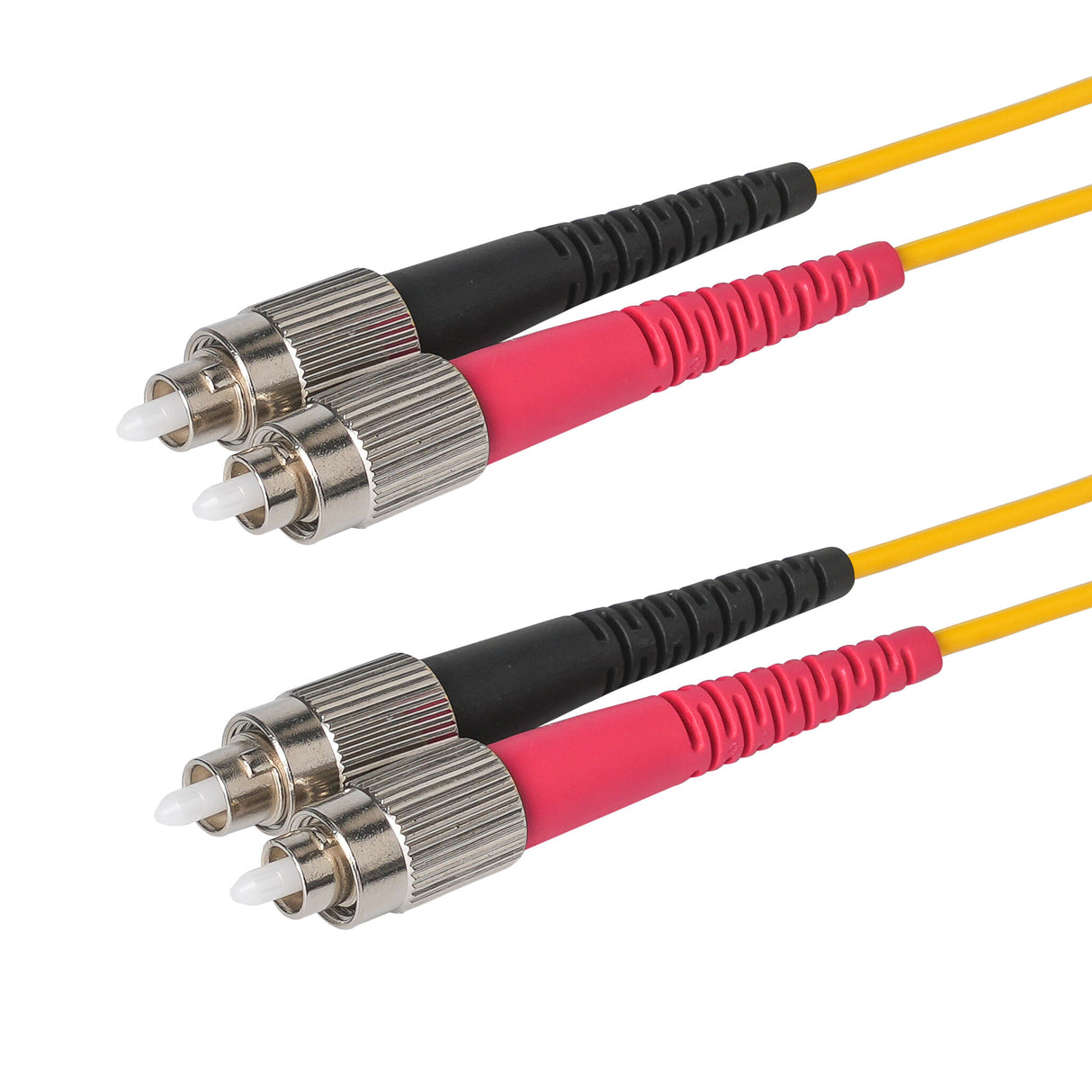 Ultra Low Loss 0.1dB FC/UPC to FC/UPC Single-mode Duplex Fiber Patch Cable | Corning SMF-28 Ultra Fiber | Red and Black Boots | OS1/OS2 Compatible | OFNR Jacket