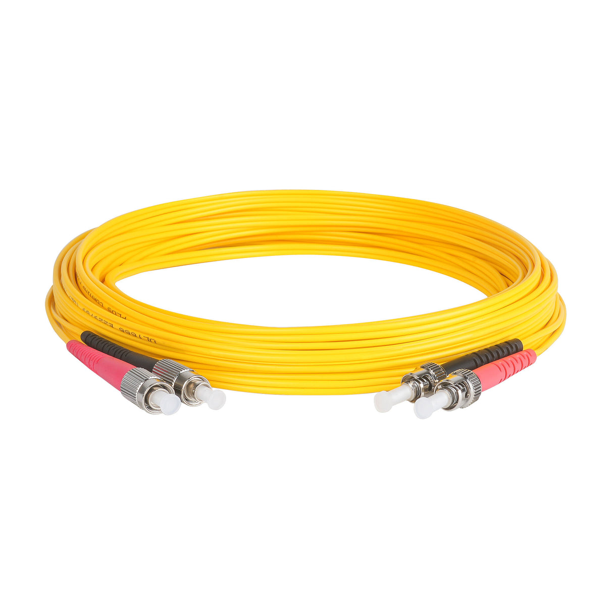 Ultra Low Loss 0.1dB ST/UPC to FC/UPC Single-mode Duplex Fiber Patch Cable | Corning SMF-28 Ultra Fiber | Red and Black Boots | OS1/OS2 Compatible | OFNR Jacket