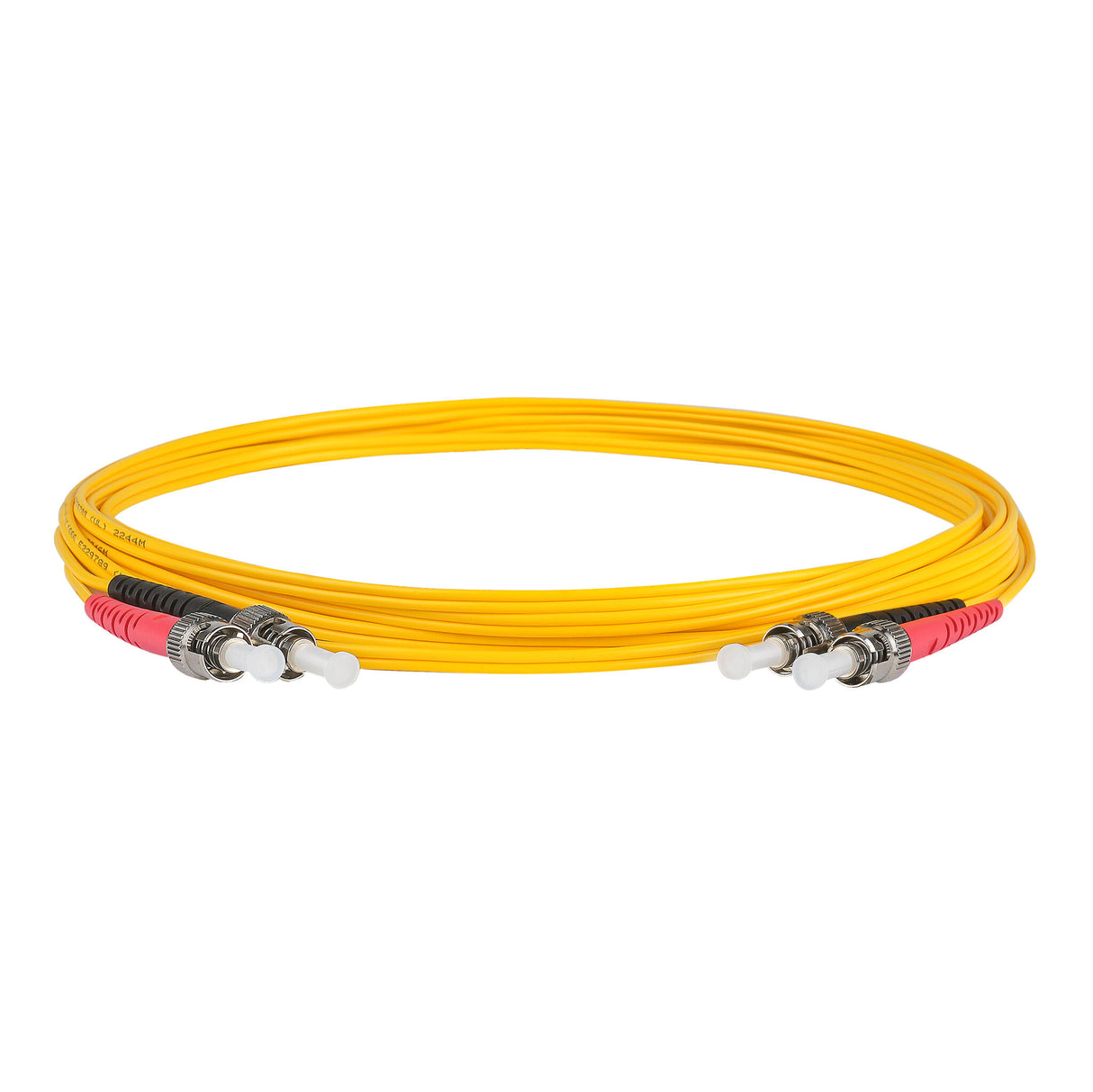 Ultra Low Loss 0.1dB ST/UPC to ST/UPC Single-mode Duplex Fiber Patch Cable | Corning SMF-28 Ultra Fiber | Red and Black Boots | OS1/OS2 Compatible | OFNR Jacket