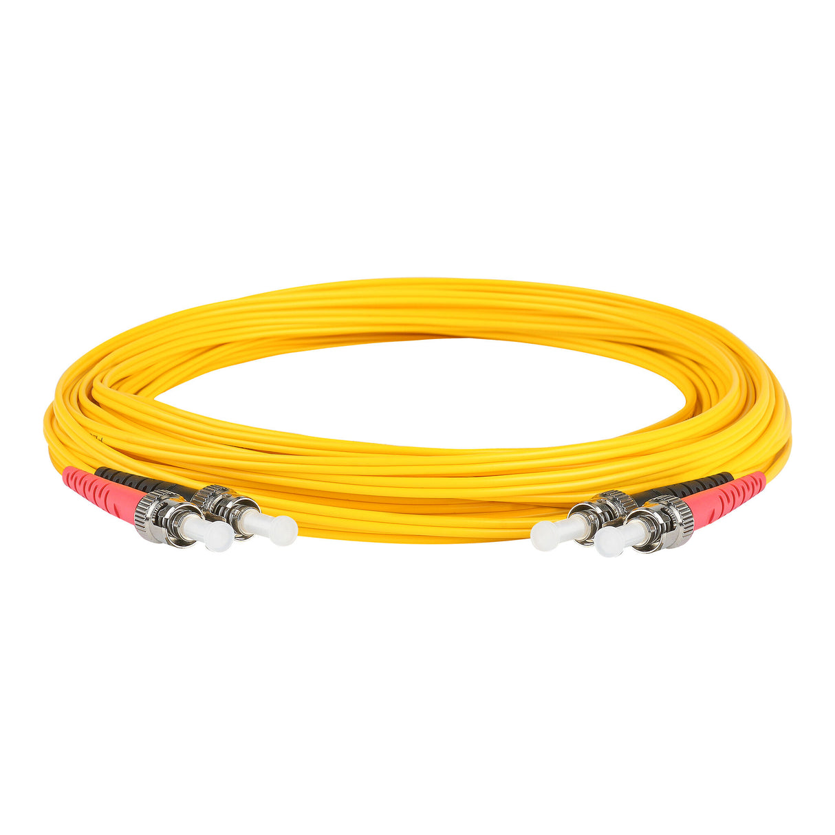 Ultra Low Loss 0.1dB ST/UPC to ST/UPC Single-mode Duplex Fiber Patch Cable | Corning SMF-28 Ultra Fiber | Red and Black Boots | OS1/OS2 Compatible | OFNR Jacket