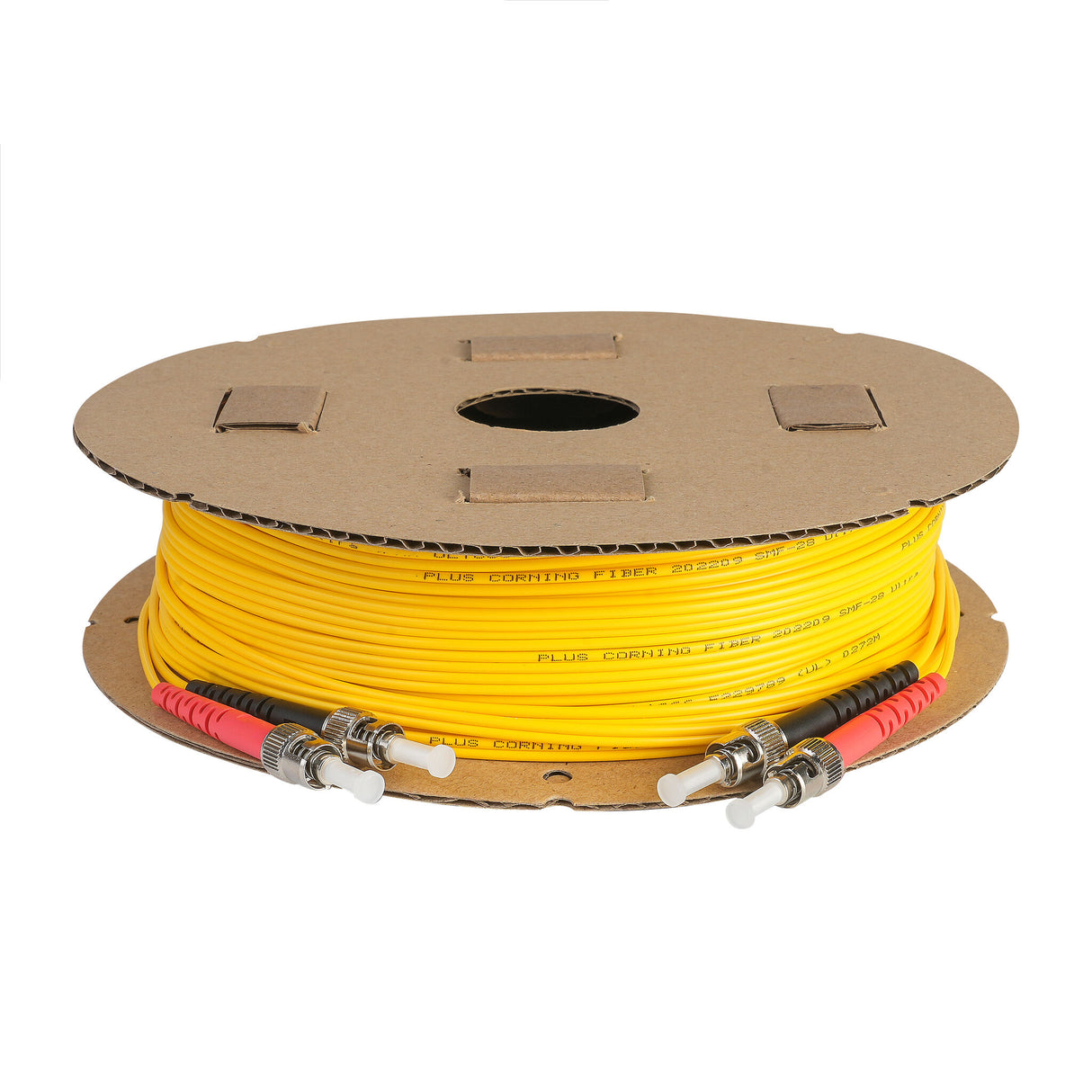 Ultra Low Loss 0.1dB ST/UPC to ST/UPC Single-mode Duplex Fiber Patch Cable | Corning SMF-28 Ultra Fiber | Red and Black Boots | OS1/OS2 Compatible | OFNR Jacket