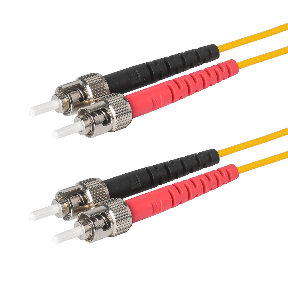 Ultra Low Loss 0.1dB ST/UPC to ST/UPC Single-mode Duplex Fiber Patch Cable | Corning SMF-28 Ultra Fiber | Red and Black Boots | OS1/OS2 Compatible | OFNR Jacket