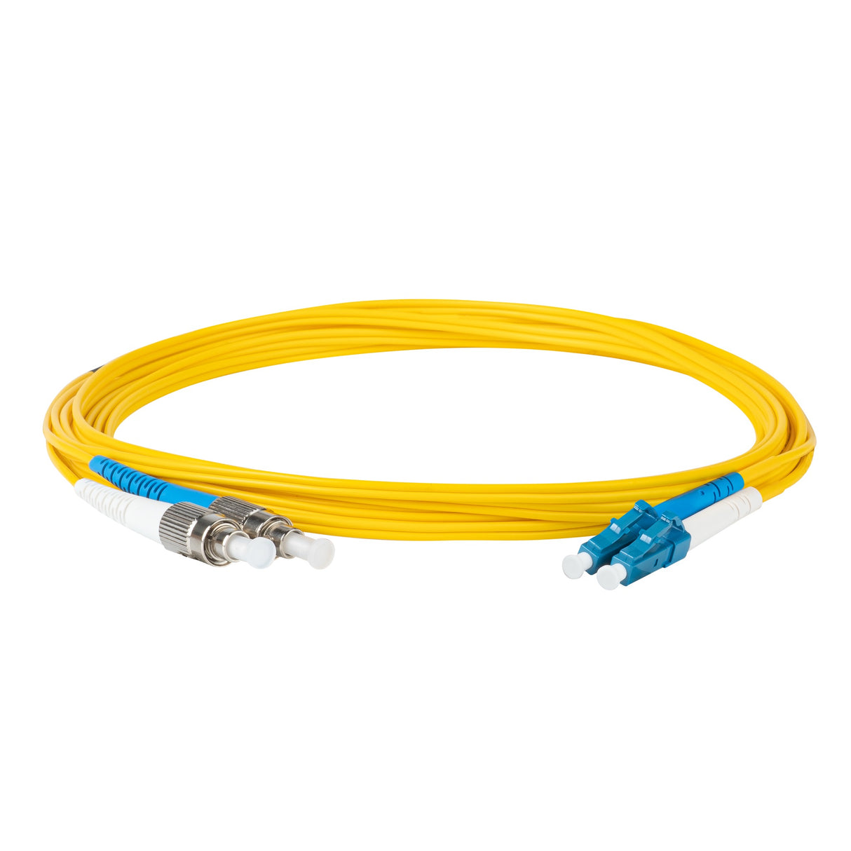 Ultra Low Loss 0.1dB LC/UPC to FC/UPC Single-mode Duplex Fiber Patch Cable | Corning SMF-28 Ultra Fiber | Blue and White Boots | OS1/OS2 Compatible | OFNR Jacket