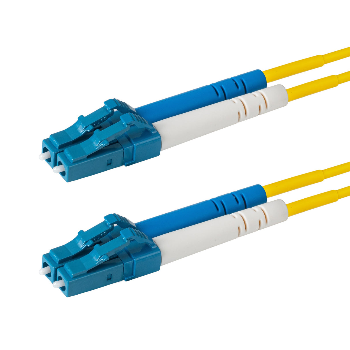 Ultra Low Loss 0.1dB LC/UPC to LC/UPC Single-mode Duplex Fiber Patch Cable | Corning SMF-28 Ultra Fiber | Blue and White Boots | OS1/OS2 Compatible | OFNR Jacket