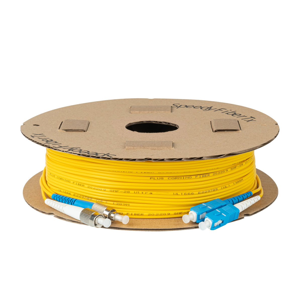 Ultra Low Loss 0.1dB SC/UPC to FC/UPC Single-mode Duplex Fiber Patch Cable | Corning SMF-28 Ultra Fiber | Blue and White Boots | OS1/OS2 Compatible | OFNR Jacket