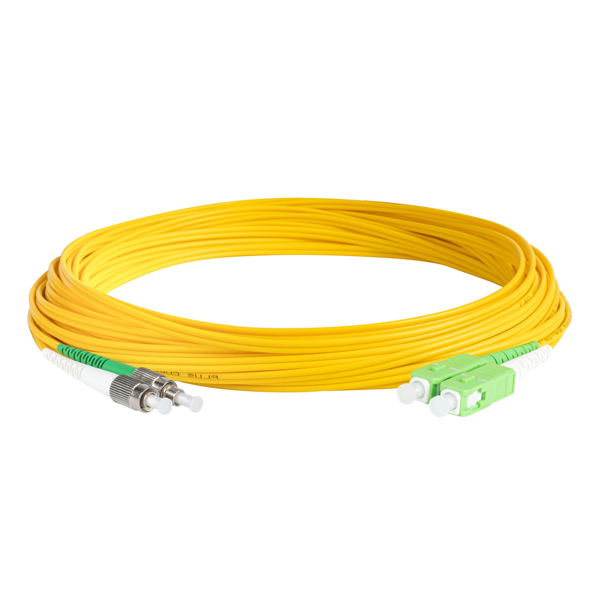 0.2dB SC/APC to FC/APC Single-mode Duplex Fiber Patch Cable | Corning SMF-28 Ultra Fiber | Green and White Boots | OS1/OS2 Compatible | OFNR Jacket