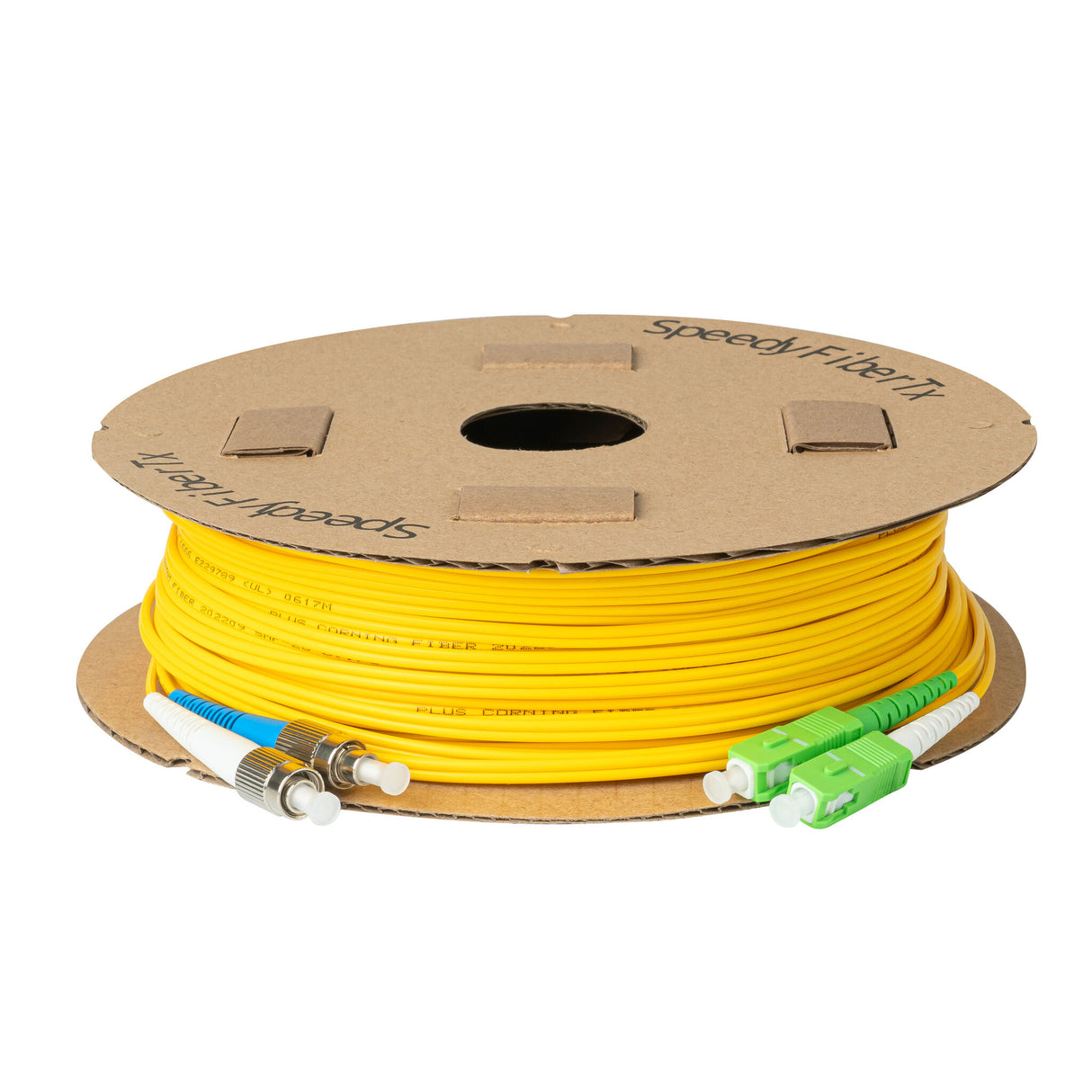 Ultra Low Loss 0.1dB SC/APC to FC/UPC Single-mode Duplex Fiber Patch Cable | Corning SMF-28 Ultra Fiber | Green, Blue and White Boots | OS1/OS2 Compatible | OFNR Jacket