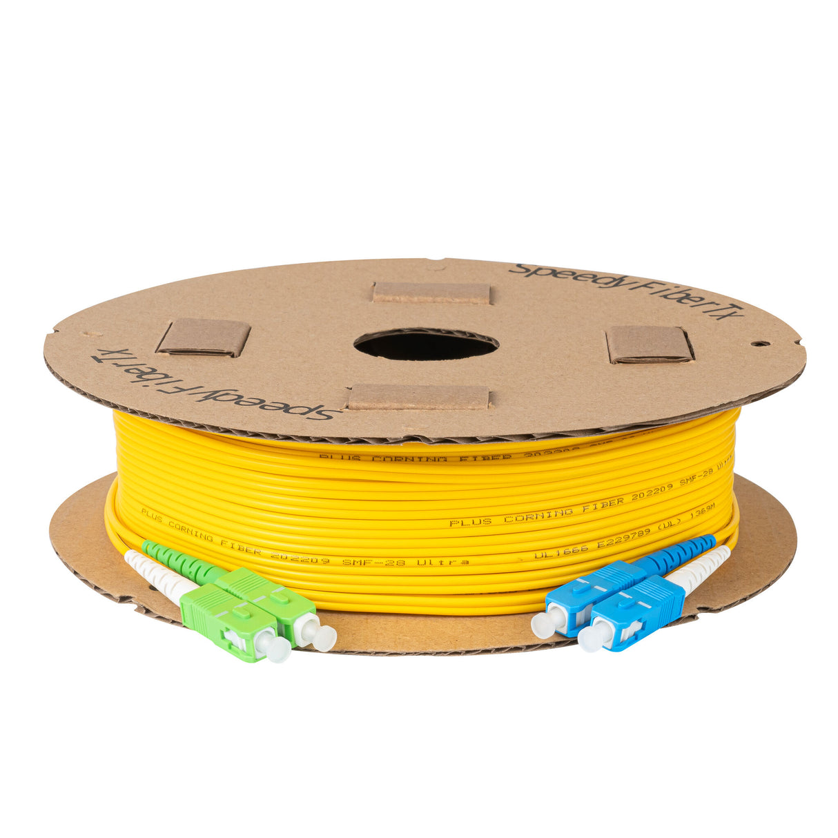 TAA Compliant Fiber Patch Cable | 0.2dB SC/APC to SC/UPC Single-mode Duplex | Corning SMF-28 Ultra Fiber | OS1/OS2 Compatible | OFNP Jacket