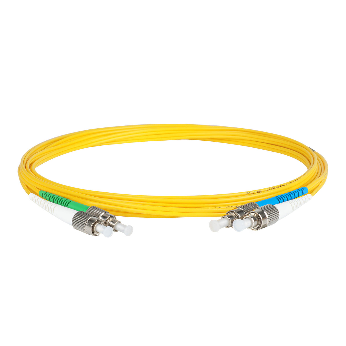 0.2dB FC/APC to FC/UPC Single-mode Duplex Fiber Patch Cable | Corning SMF-28 Ultra Fiber | Green, Blue and White Boots | OS1/OS2 Compatible | OFNR Jacket