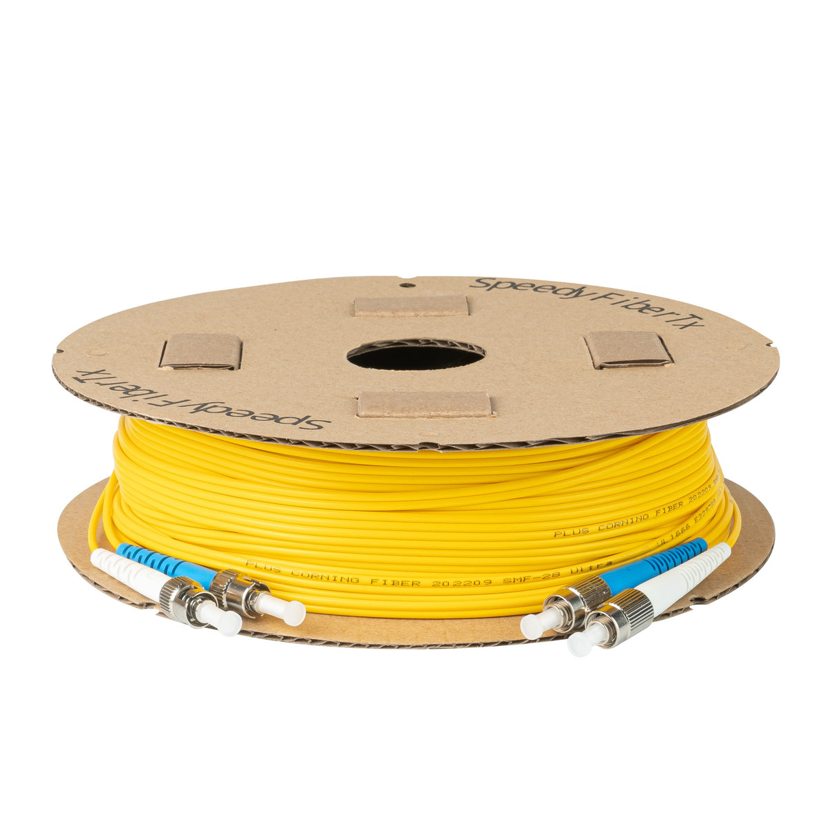 Ultra Low Loss 0.1dB ST/UPC to FC/UPC Single-mode Duplex Fiber Patch Cable | Corning SMF-28 Ultra Fiber | Blue and White Boots | OS1/OS2 Compatible | OFNR Jacket