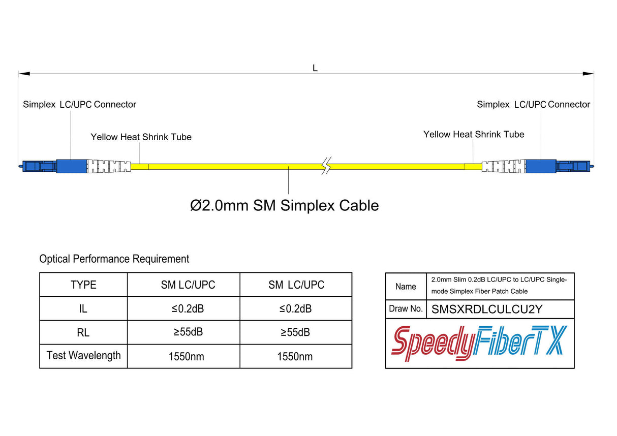 0.2dB Slim LC/UPC to LC/UPC Single-mode Simplex Fiber Patch Cable | Corning SMF-28 Ultra Fiber | OS1/OS2 Compatible | OFNR Jacket