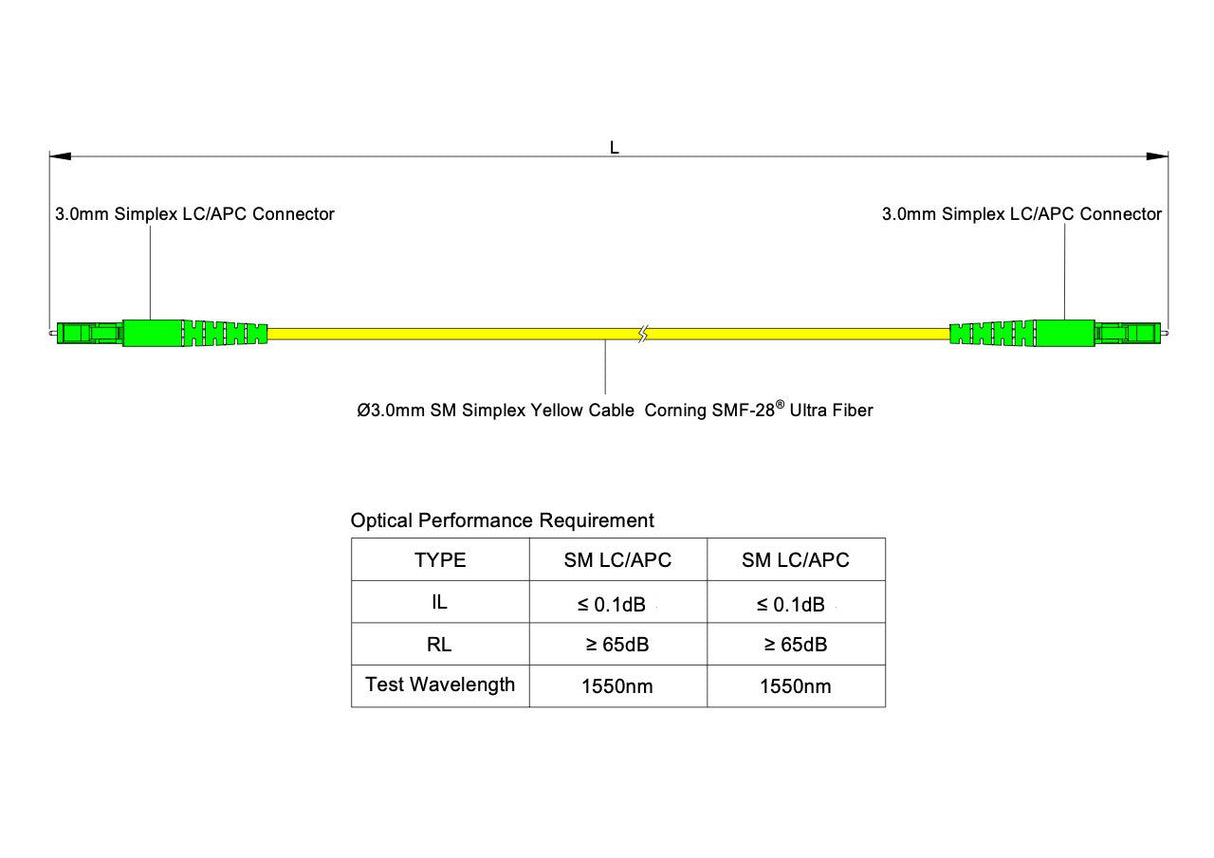 Ultra Low Loss 0.1dB LC/APC to LC/APC Single-mode Simplex Fiber Patch Cable | Corning SMF-28 Ultra Fiber | OS1/OS2 Compatible | OFNP Jacket