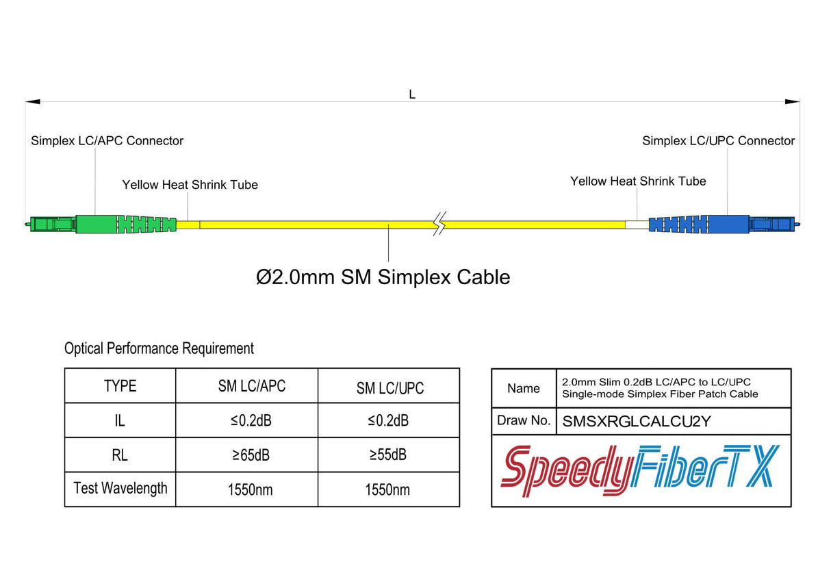 0.2dB Slim LC/APC to LC/UPC Single-mode Simplex Fiber Patch Cable | Corning SMF-28 Ultra Fiber | OS1/OS2 Compatible | OFNR Jacket