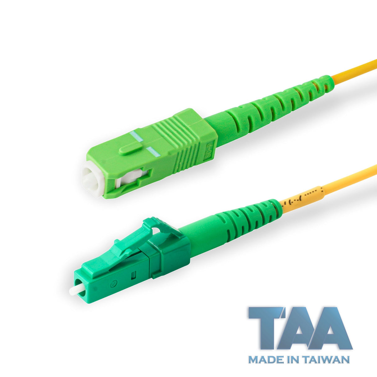 TAA合規 | 電信級 0.2dB 單模單工 LC/APC to SC/APC 光纖跳線 | 康寧纖芯 | OFNR 外被