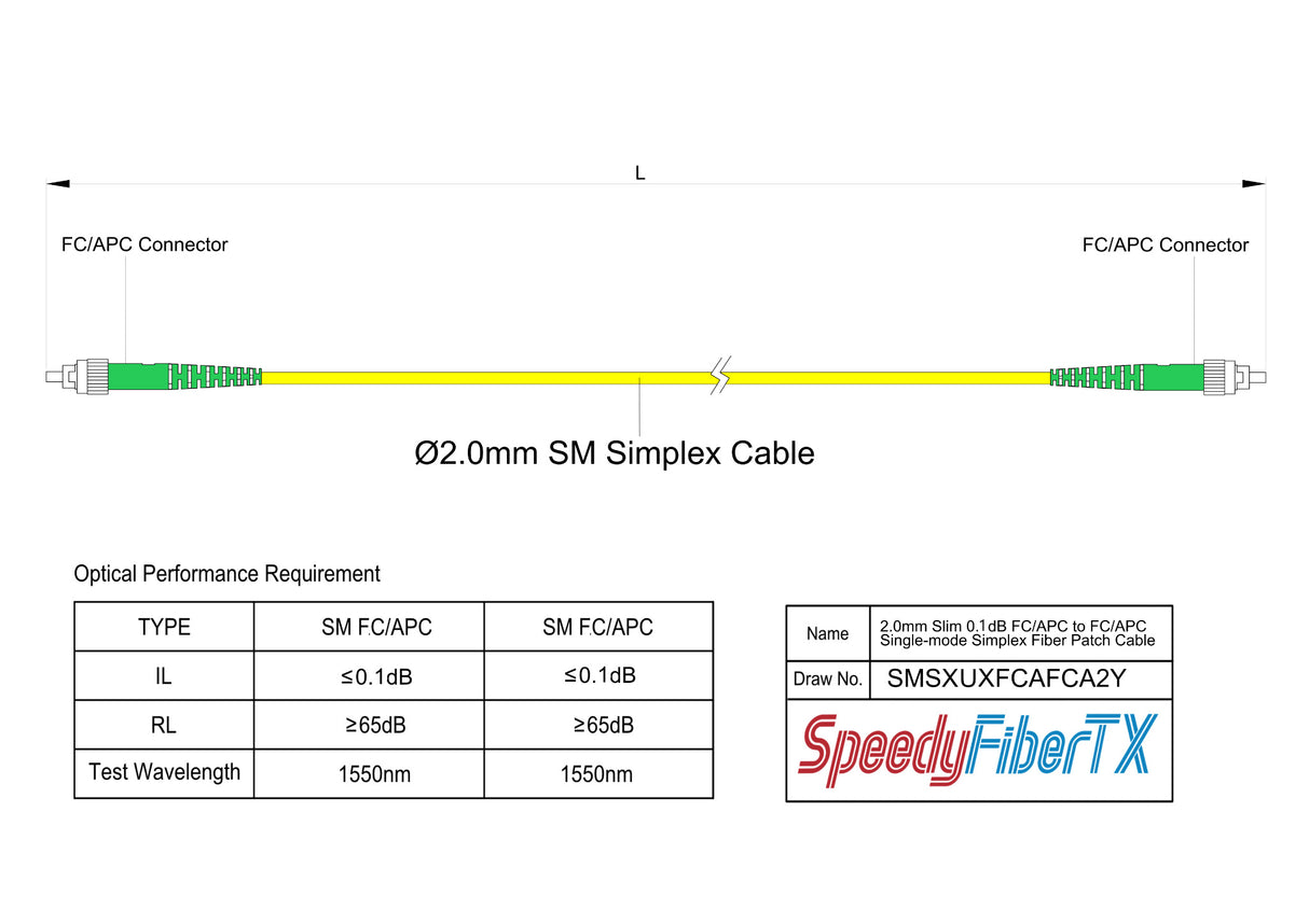 電信級低插損 0.1dB 單模單工 FC/APC to FC/APC 光纖跳線 | 康寧纖芯 | OFNR 外被