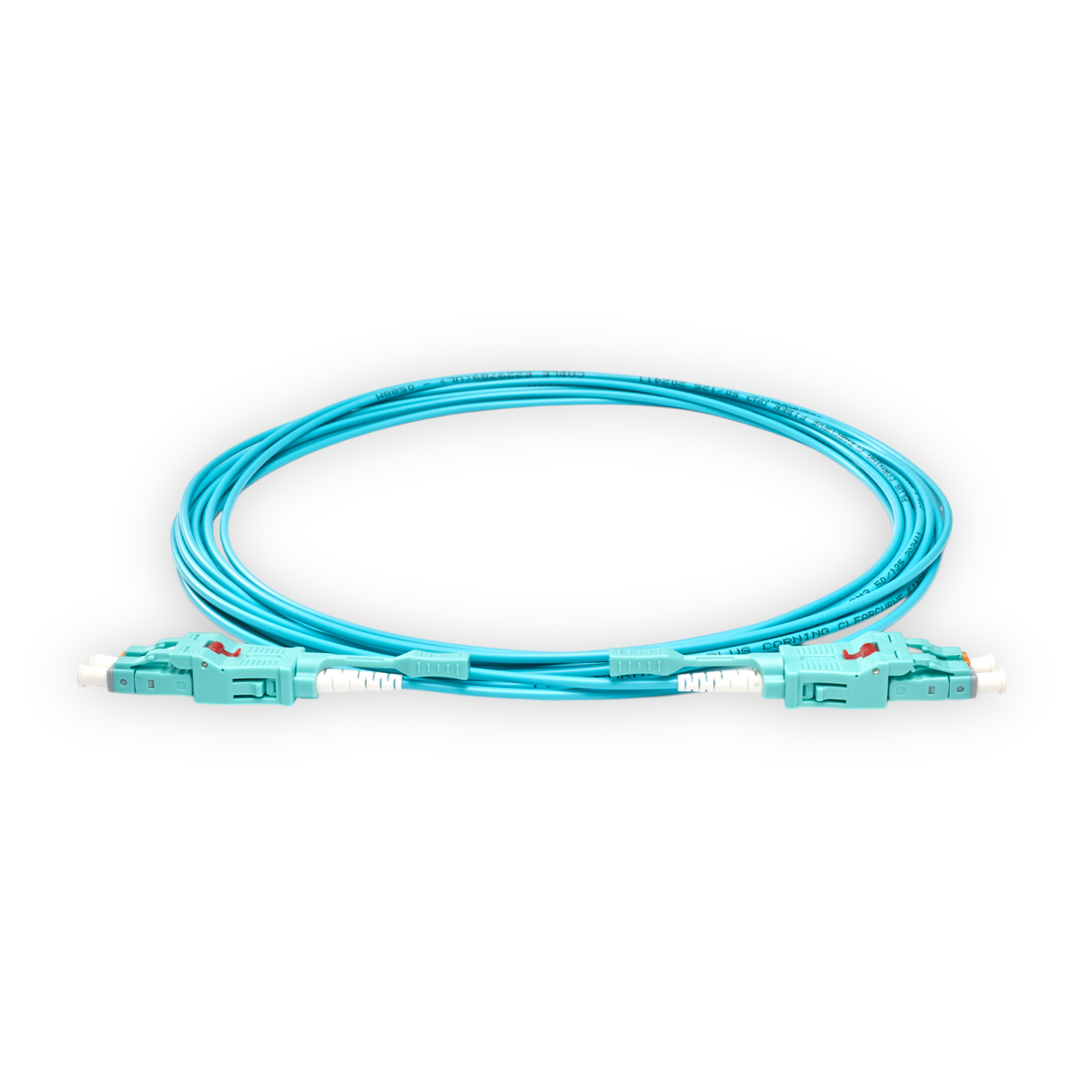 Push-Pull Tab Uniboot Ultra Low Loss 0.1dB OM4 LC/UPC to LC/UPC Fiber Patch Cable | Polarity Switchable | Corning OM4 Fiber | Aqua Connector | OFNP Jacket | Speedy Model O Push-Pull Tab Uniboot