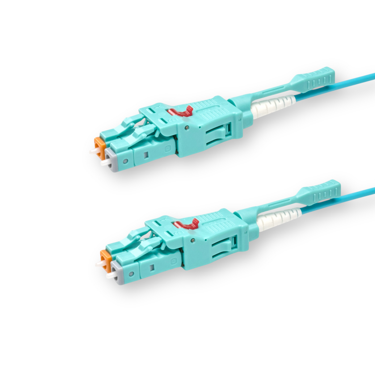 Push-Pull Tab Uniboot Ultra Low Loss 0.1dB OM4 LC/UPC to LC/UPC Fiber Patch Cable | Polarity Switchable | Corning OM4 Fiber | Aqua Connector | OFNP Jacket | Speedy Model O Push-Pull Tab Uniboot