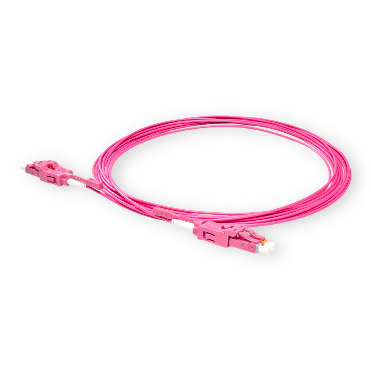 Push-Pull Tab Uniboot 0.2dB OM4 LC/UPC to LC/UPC Fiber Patch Cable | Polarity Switchable | Corning OM4 Fiber | Magenta Connector | OFNR Jacket | Speedy Model O Push-Pull Tab Uniboot