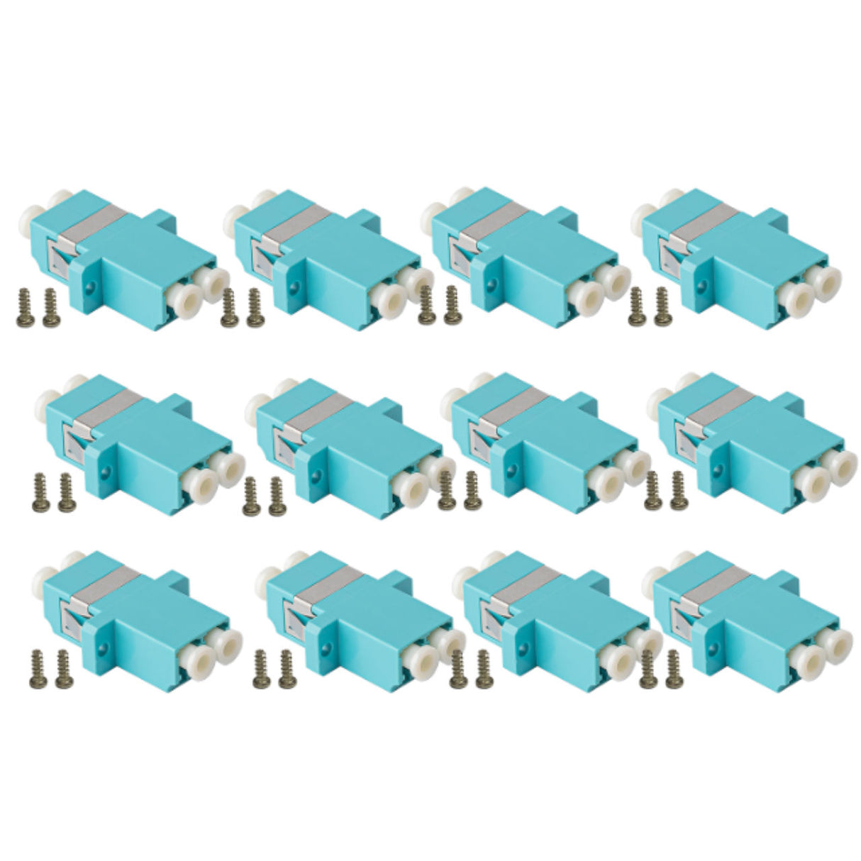 12-pack Aqua Duplex LC to LC Fiber Optic Adapter Coupler for Multimode Fiber Patch Cable | Duplex LC Adapter with Screws