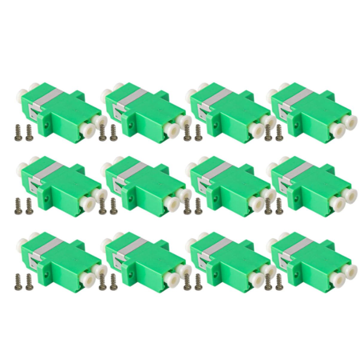 12-pack Green Duplex LC to LC Fiber Optic Adapter Coupler for Singlemode Fiber Patch Cable | Duplex LC Adapter with Screws