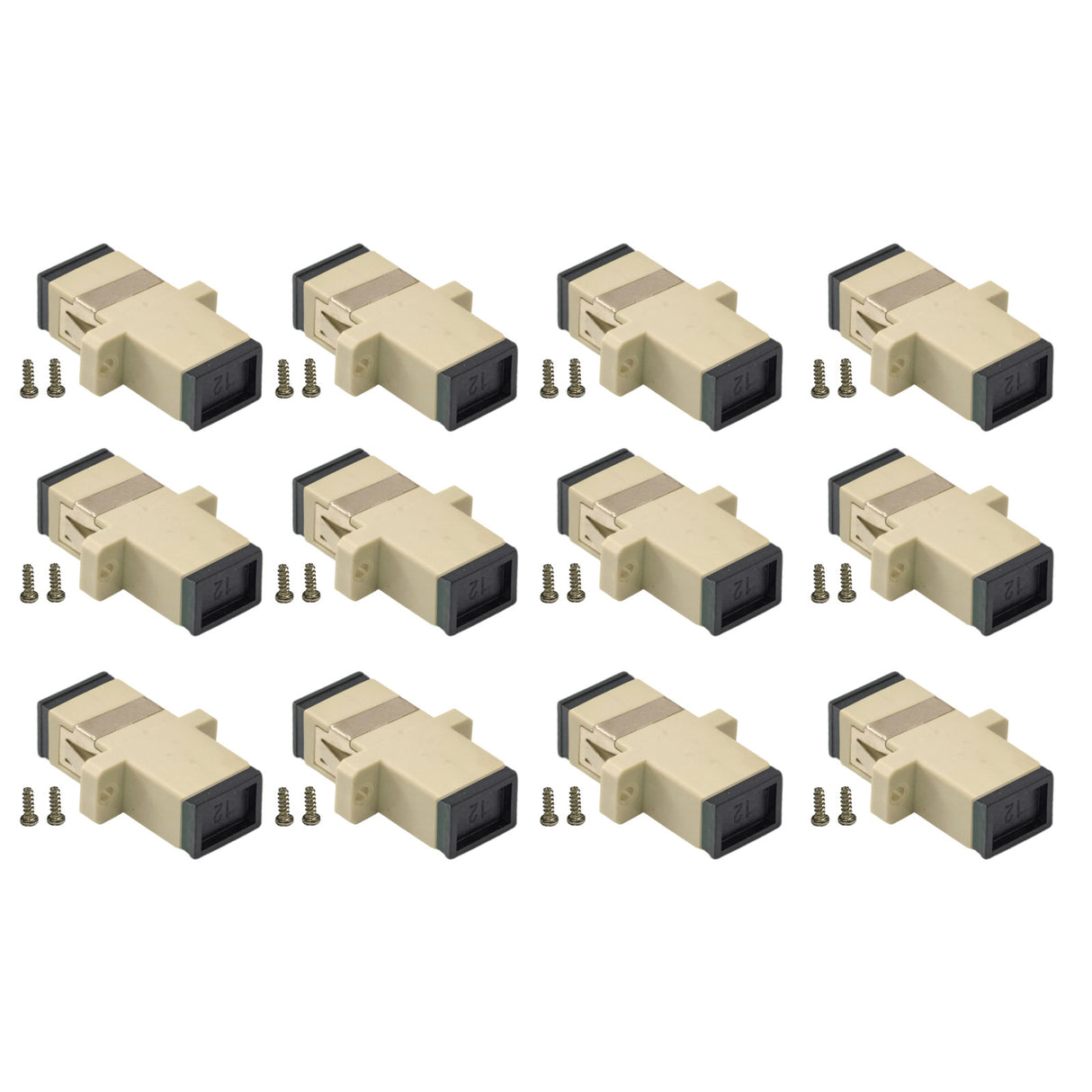 12-pack Beige Simplex SC to SC Fiber Optic Adapter Coupler for Multimode Fiber Patch Cable | Simplex SC Adapter with Screws