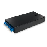 Fiber Optic Terminal Box | 16 LC/UPC SM Pigtails | 8 LC Duplex Adapters (SC Footprint, Blue)