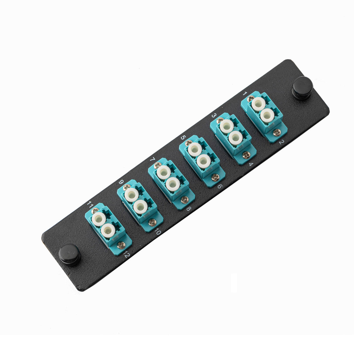 12-Port LGX Compatible Fiber Patch Panel with Numbered Ports, Preloaded with Aqua LC Adapters/Couplers
