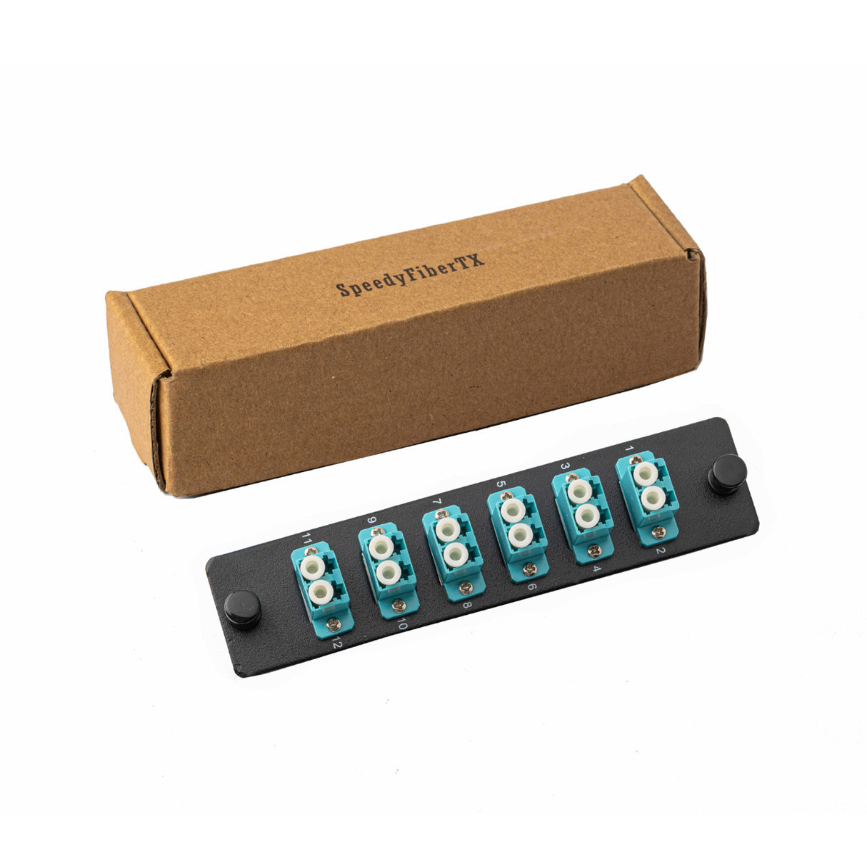12-Port LGX Compatible Fiber Patch Panel with Numbered Ports, Preloaded with Aqua LC Adapters/Couplers