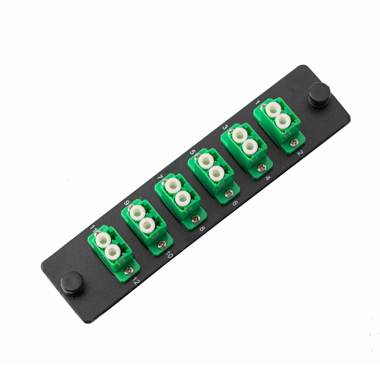 12-Port LGX Compatible Fiber Patch Panel with Numbered Ports, Preloaded with Green LC Adapters/Couplers
