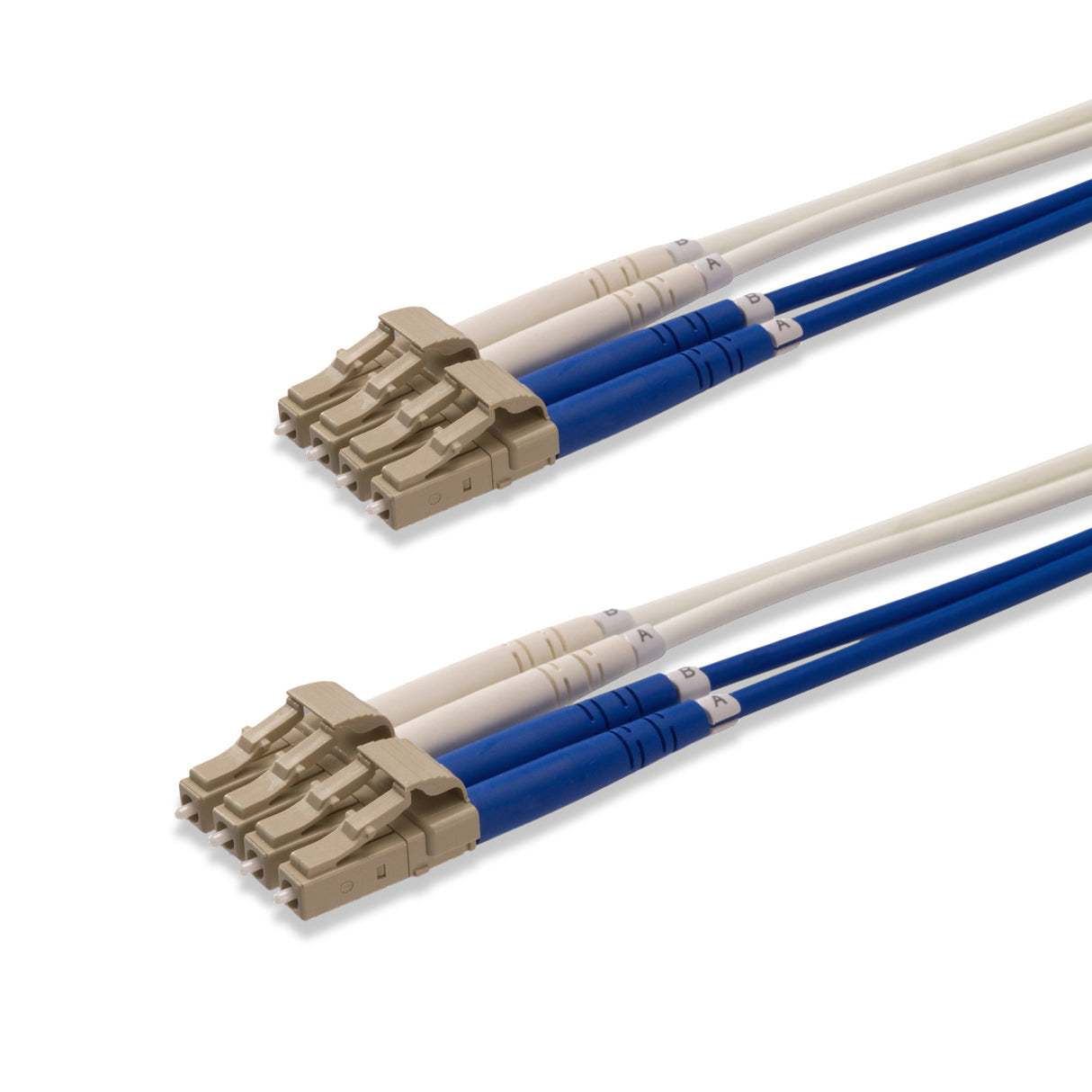 4-Fiber Industrial Armored LC/UPC to LC/UPC Multimode OM1 Fiber Optic Patch Cable | Ø4.5mm Black Armored Cable | Blue & White LSZH Fanout Tubes