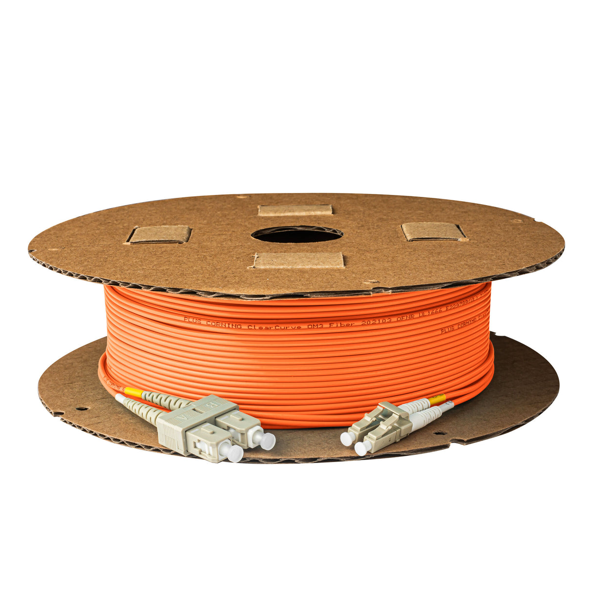 TAA Compliant Fiber Patch Cable | 0.2dB LC/UPC to SC/UPC Multimode OM1 Duplex  | Corning InfiniCor 300 Optical 62.5 µm Multimode Fiber |  Orange OFNR Jacket