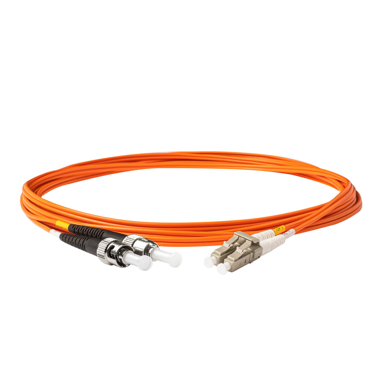 TAA Compliant Fiber Patch Cable | 0.2dB LC/UPC to ST/UPC Multimode OM1 Duplex  | Corning InfiniCor 300 Optical 62.5 µm Multimode Fiber |  Orange OFNR Jacket