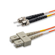 SC-ST multimode OM1 duplex fiber patch cable with Corning InfiniCor OM1 62.5/125um fiber, orange jacket, available in custom lengths. Ideal for data centers, enterprise networks, and server rooms.