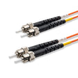 ST-ST multimode OM1 duplex fiber patch cable with Corning InfiniCor OM1 62.5/125um fiber, orange jacket, available in custom lengths. Ideal for data centers, enterprise networks, and server rooms.