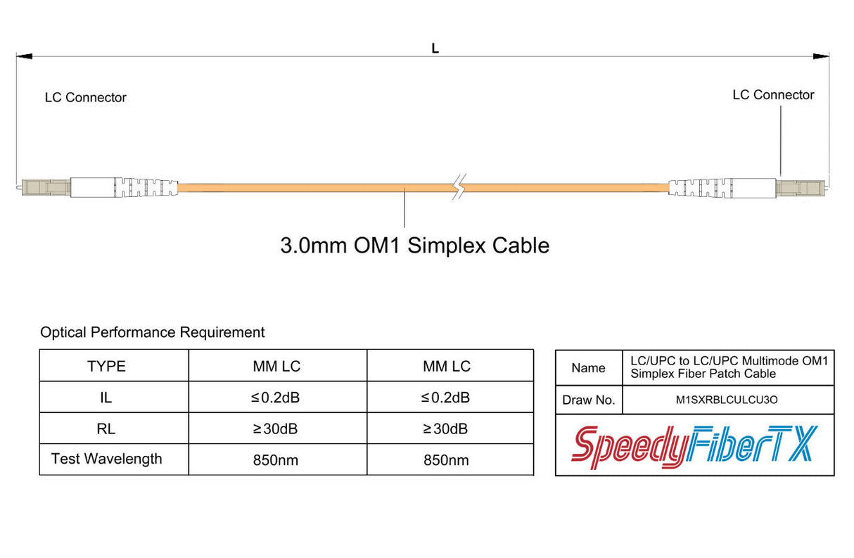 0.2dB LC/UPC to LC/UPC Multimode OM1 Simplex Fiber Patch Cable | Corning InfiniCor 300 Optical 62.5 µm Multimode Fiber |  Orange LSZH Jacket
