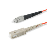 SC-FC multimode OM1 simplex fiber patch cable with Corning InfiniCor OM1 62.5/125um fiber, orange jacket, available in custom lengths. Ideal for data centers, enterprise networks, and server rooms.