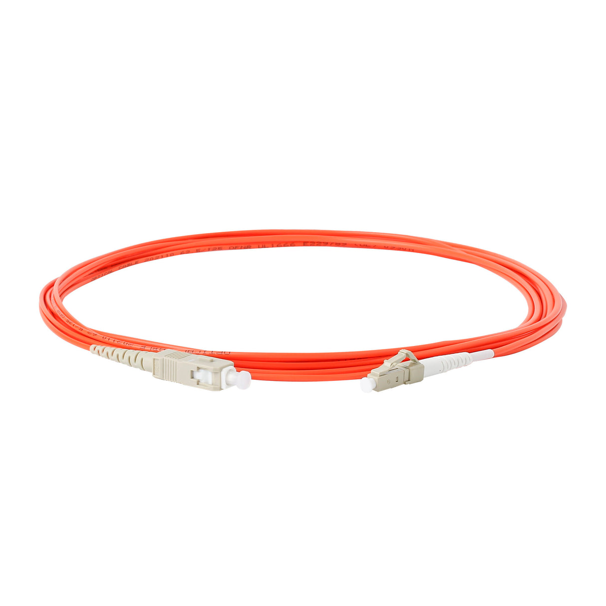 TAA Compliant Fiber Patch Cable | 0.2dB SC/UPC to LC/UPC Multimode OM1 Simplex  | Corning InfiniCor 300 Optical 62.5 µm Multimode Fiber |  Orange OFNR Jacket